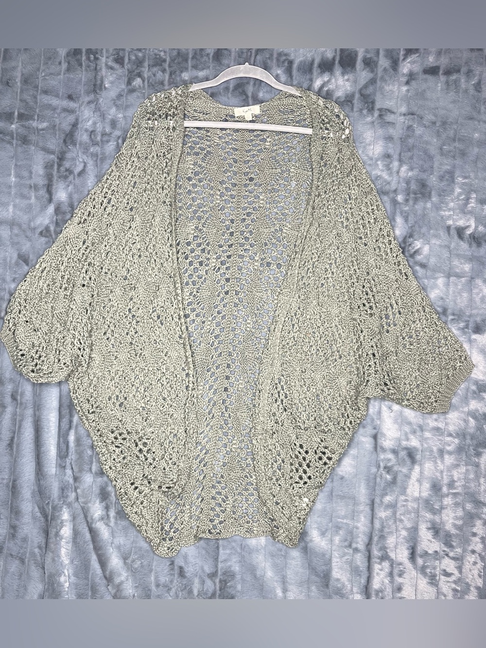 Kye Mi Sage Open Knit Crochet Cardigan Women’s Large Boho Cotton Sweater